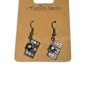 Black Flower “E” Initial Dangle Earrings